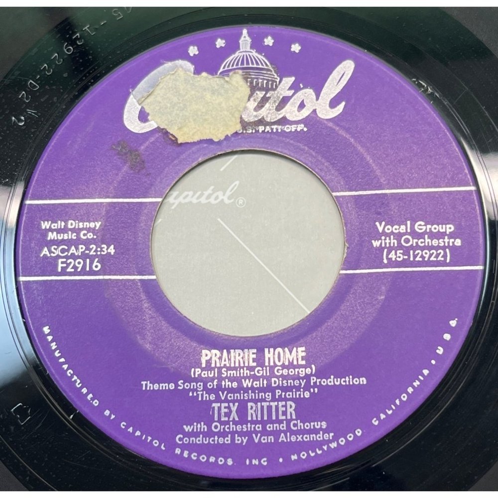 Tex Ritter The Bandit / Prairie Home  45 Country Capitol F- 2916 VG/VG+